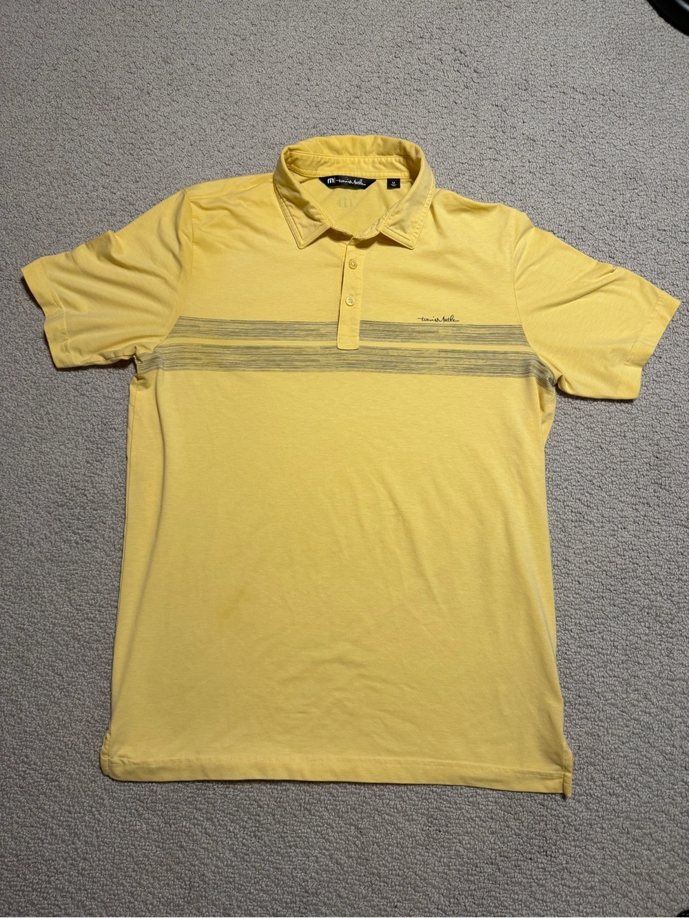 TravisMathew Yellow Striped Golf Polo Shirt Medium ⛳️👕